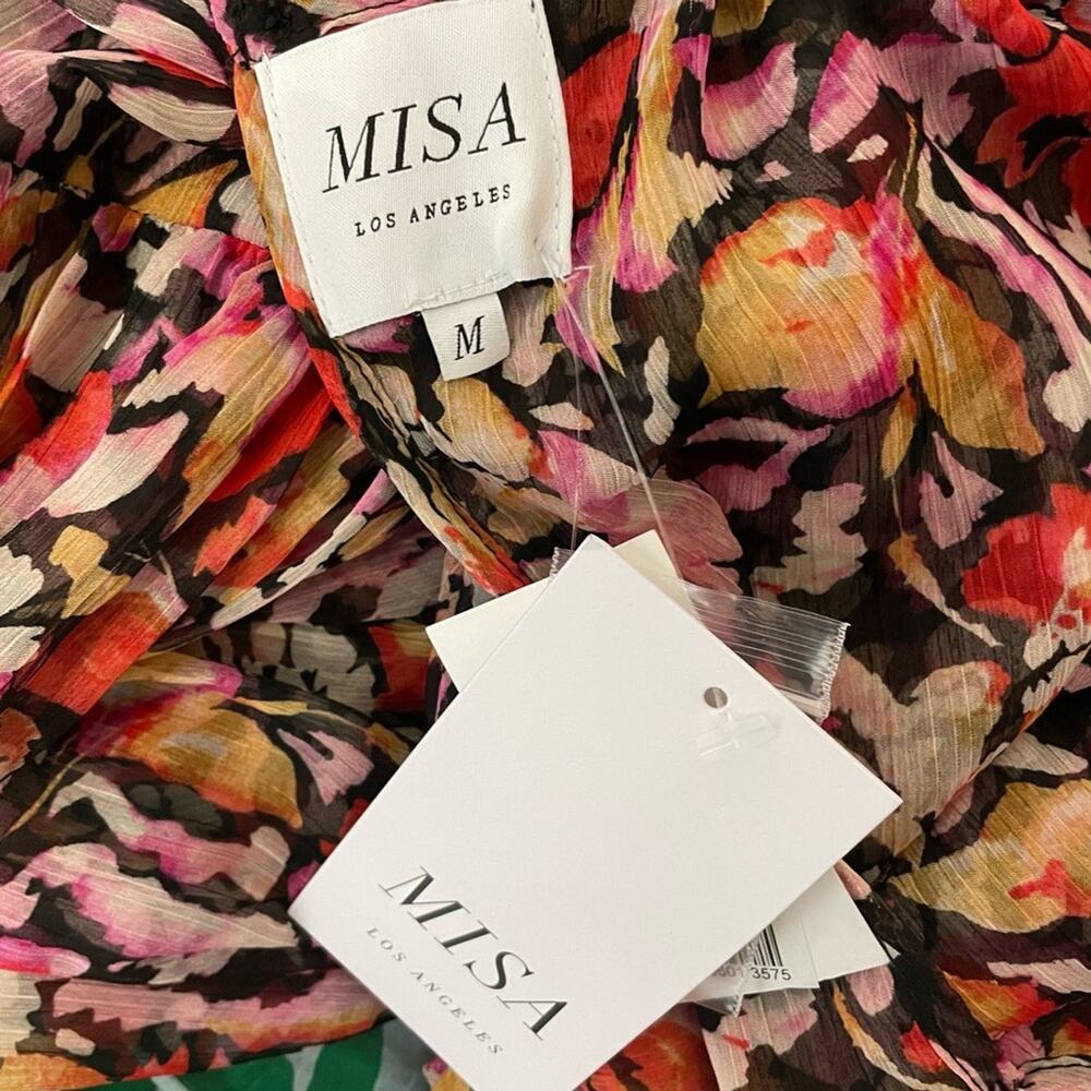 Misa Simone Floral Print Long Sleeve Chiffon Midi Dress In Multi Women’s Sz M - Picture 6 of 6